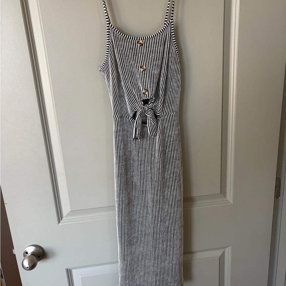 Striped Tight Midi Dress - Black & White